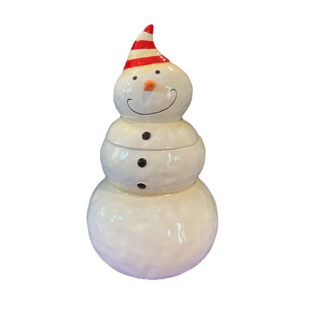 Snowman Cookie Jar Red Striped Hat Sue‎ Zulauf Certified International Holiday